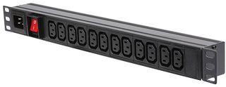 1U 12 Way Vertical 13A switched PDU with surge protection - Comsx