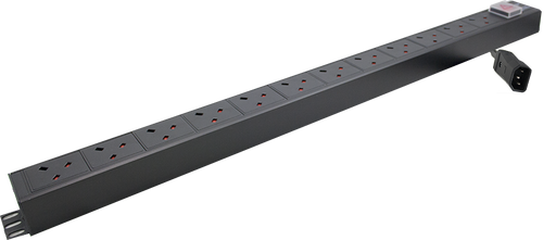 1U 12 Way Vertical UK 10A Switched PDU > IEC14 Plug - Comsx