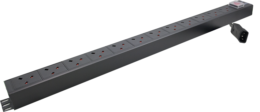 1U 12 Way Vertical UK 10A Switched PDU > IEC14 Plug - Comsx