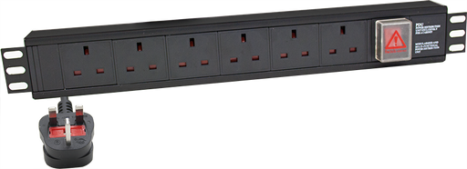 1U 19" 6 Way Horizontal 13A switched PDU with surge protection - Comsx