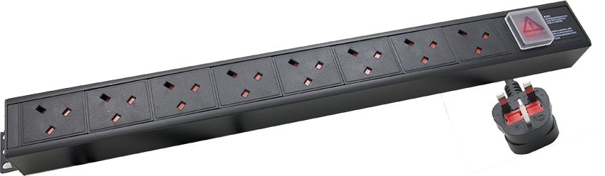 1U 19" 8 Way Vertical 13A switched PDU with surge protection - Comsx